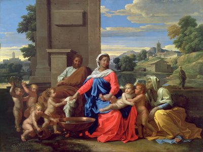 De Heilige Familie met de Jonge St. Johannes de Doper en St. Elizabeth door Nicolas Poussin